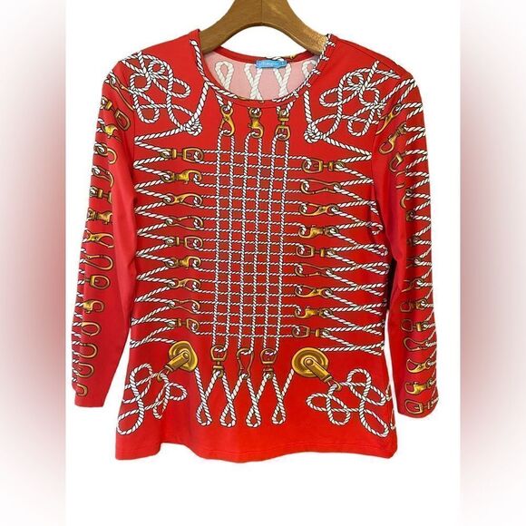 J. McLaughlin Sz S Light Red Gold Nautical Rope Swivel Hooks Round Neck Top - Picture 1 of 6